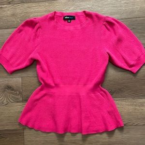 Hot pink puff sleeve peplum short sleeve sweater